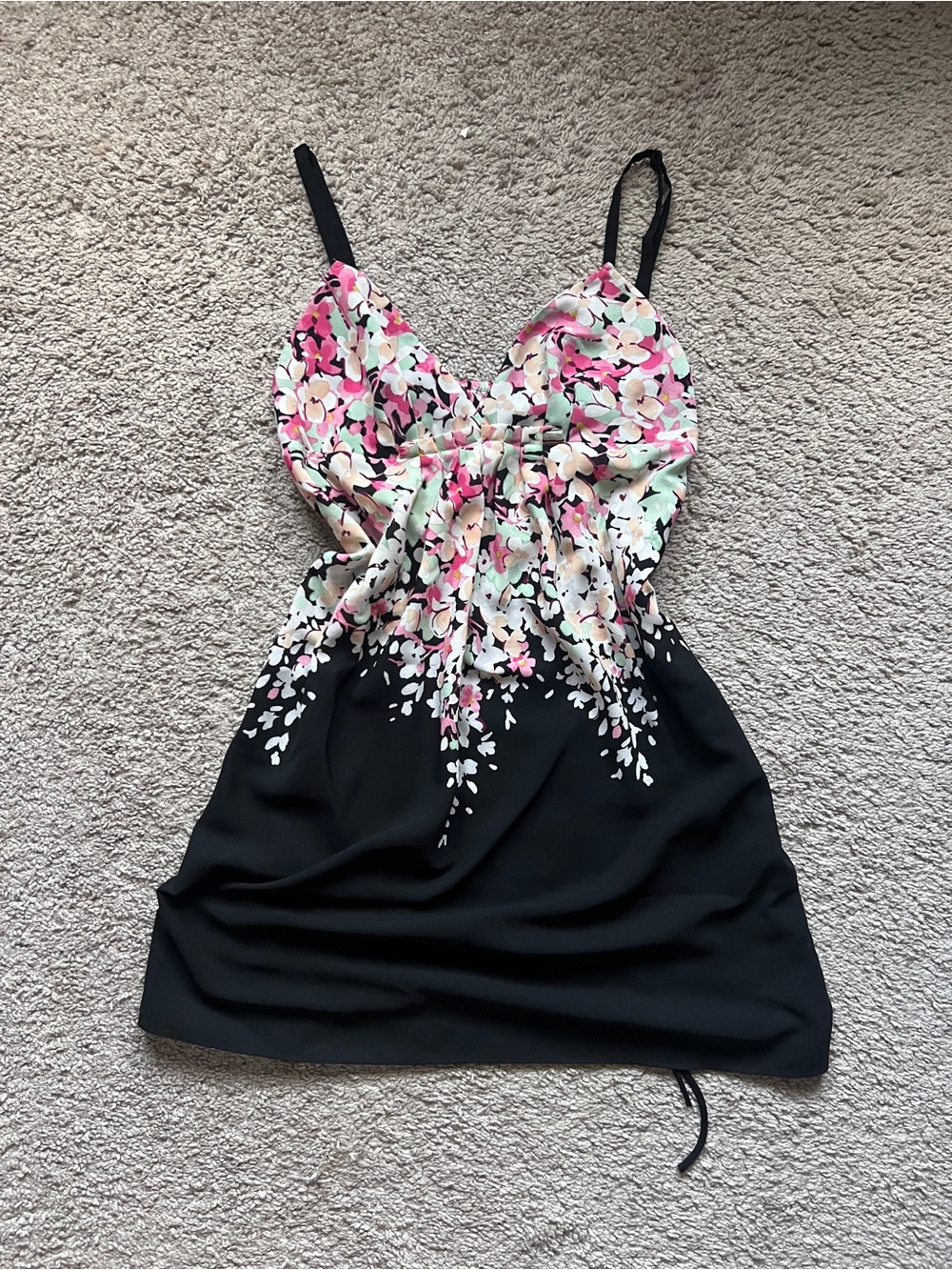 Oscar de la Renta pink floral VINTAGE Babydoll Waist tie Mini dress Size M